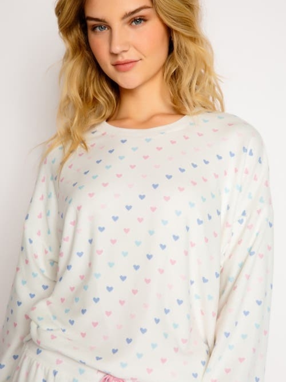 P.J. Salvage White Top with Pastel Pink and Blue Hearts